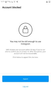 ارور محدودیت سنی اینستاگرام You may not be old enough to use Instagram